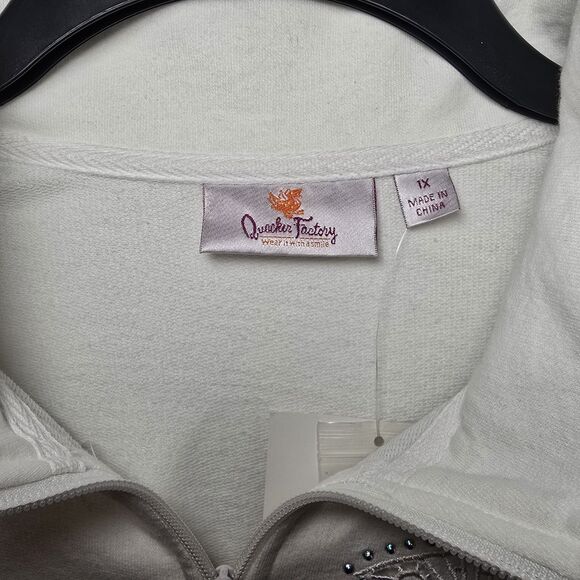 Quacker Factory Y2K White Cotton Blend Zip Butterfly Rhinestone Jacket Sz 1X New - Picture 2 of 6